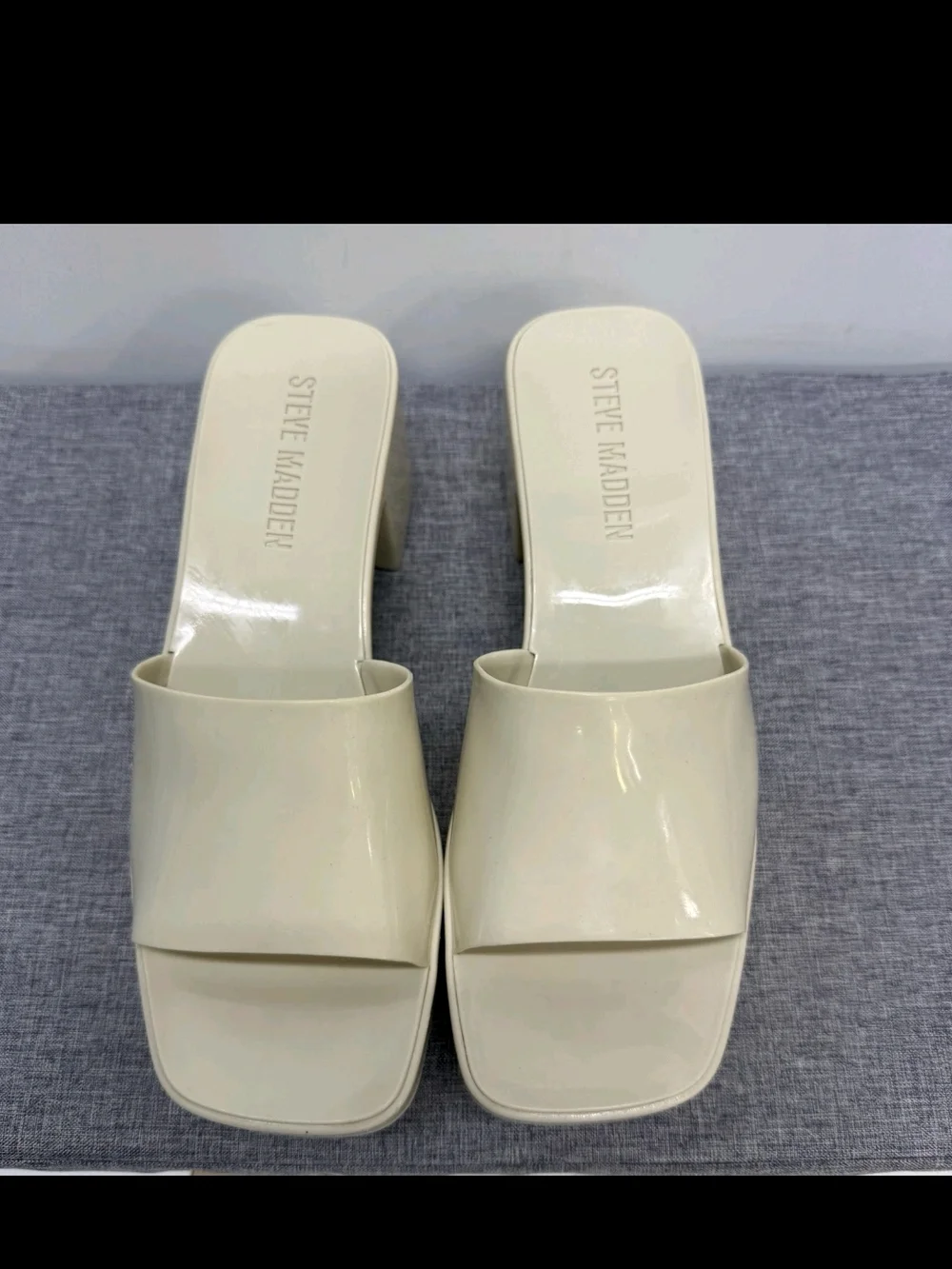Steve Madden Off White Chunky Block Heel Slide Sandals Platform Size 11M - Picture 3 of 10